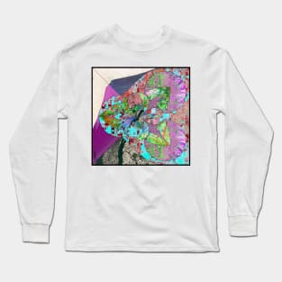 the city and the map geography art collage wallpaper Long Sleeve T-Shirt